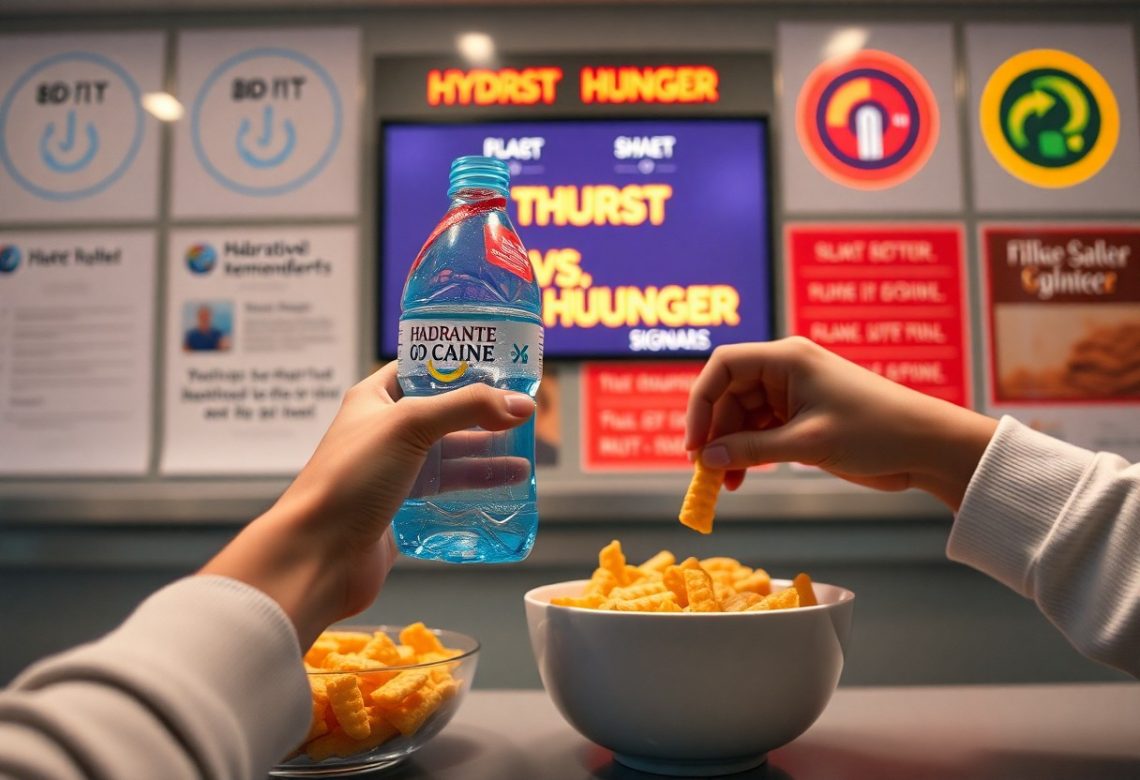 An Image Of How Dehydration Mimics Hunger Signals and Leads to Unnecessary Snacking